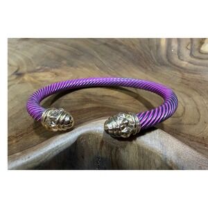 Purple Twisted Cable Cuff Bracelet Gold Tone Studded End Caps Bangle